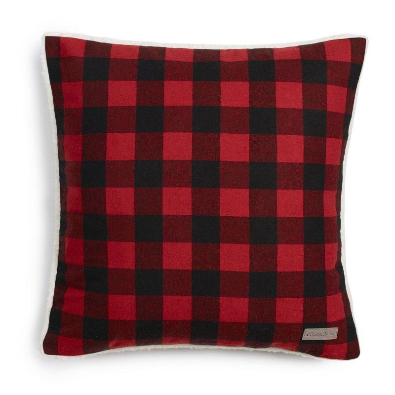 Rustic Cabin Plaid 18" Square Cotton Flannel Pillow with Sherpa Reverse