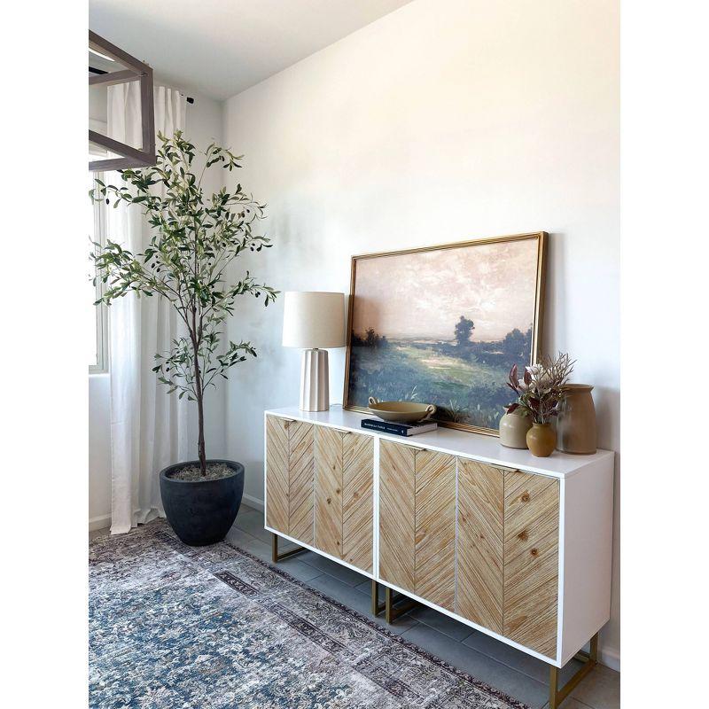 Enloe Wood 2 Door Storage Cabinet Matte White/Natural Wash Wood - Nathan James: Laminate Surface, Adjustable Shelf, Wood & Metal Frame