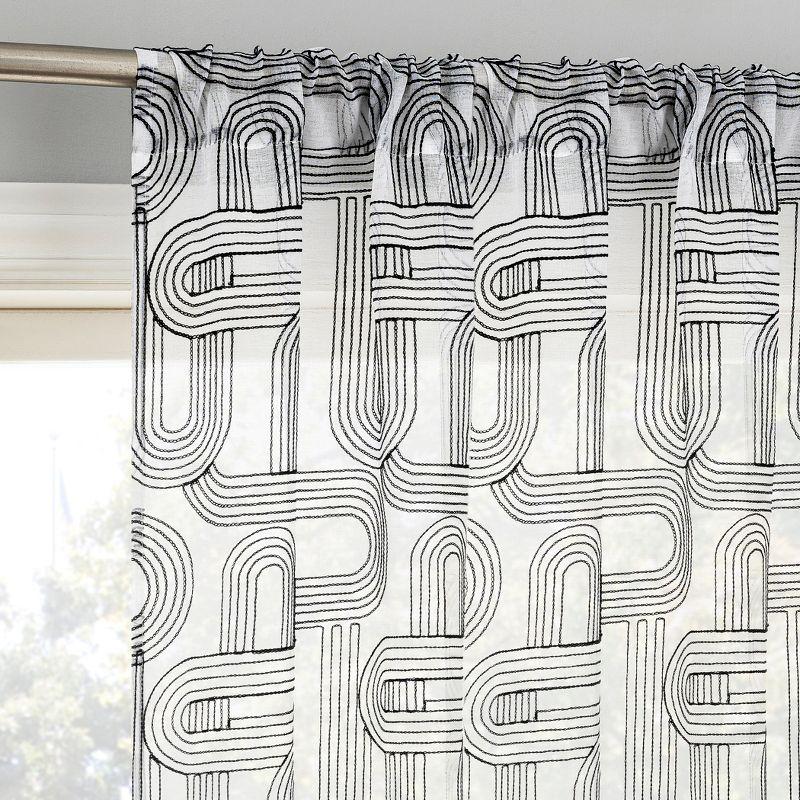 Black and White Sheer Embroidered Rod Pocket Curtain Panel, 50" x 84"