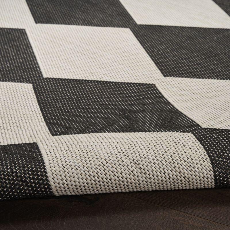 Nourison Positano Retro Diamond Flatweave Indoor Outdoor Low Pile Area Rug Black 8' x 10'