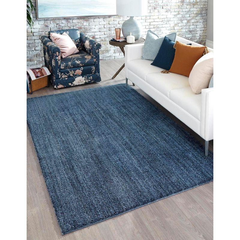 Blueberry Blue 8' x 10' Solid Shag Synthetic Area Rug