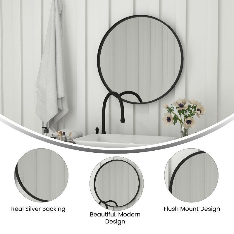 Merrick Lane Monaco 27.5" Round Accent Wall Mirror in Black with Metal Frame for Bathroom, Vanity, Entryway, Dining Room, & Living Room