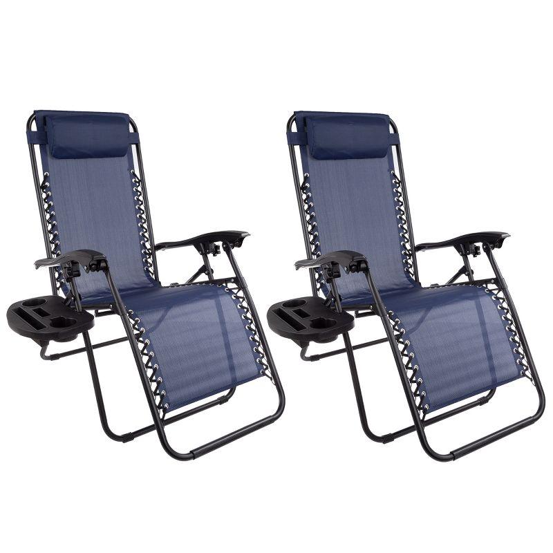 Set of 2 Zero Gravity Outdoor Chairs with Side Tables, Cupholders, Phone, and Tablet Holder and Chair Pillow by Hastings Home