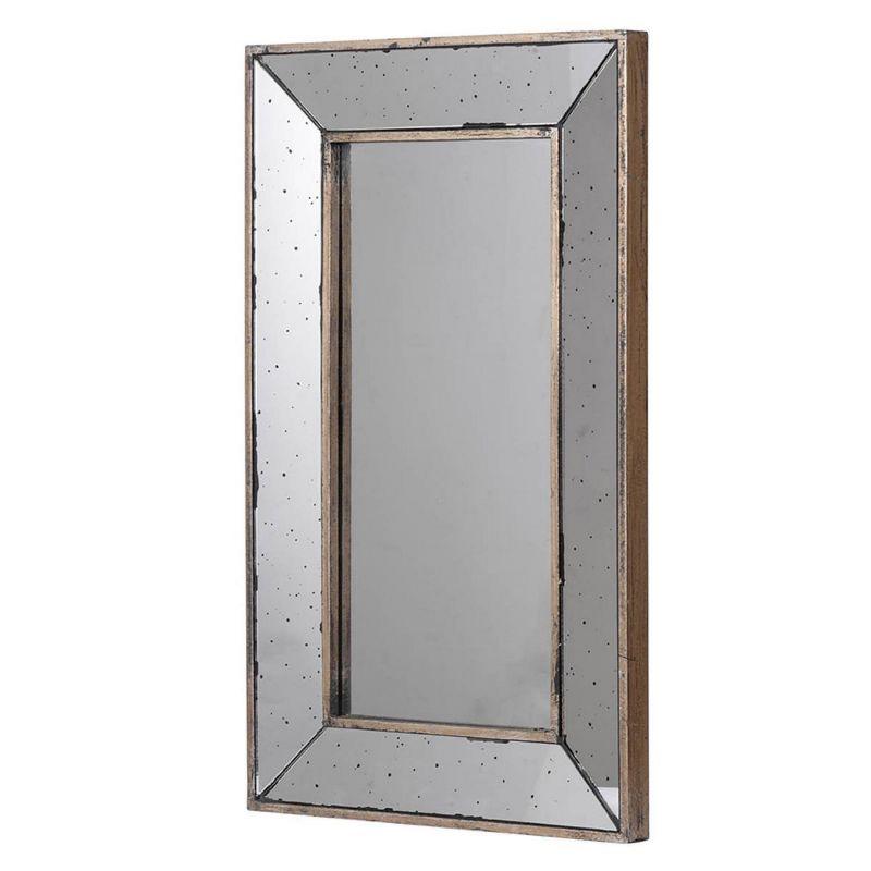 Antique Rectangular Frameless Wall Mirror with Distressed Finish