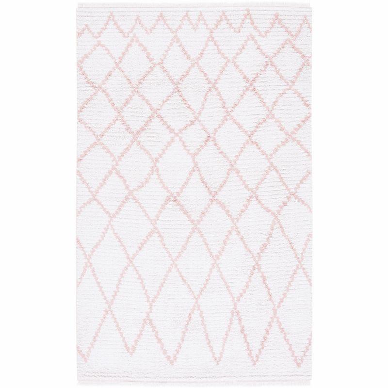 Ivory and Pink Flat Woven Synthetic Area Rug