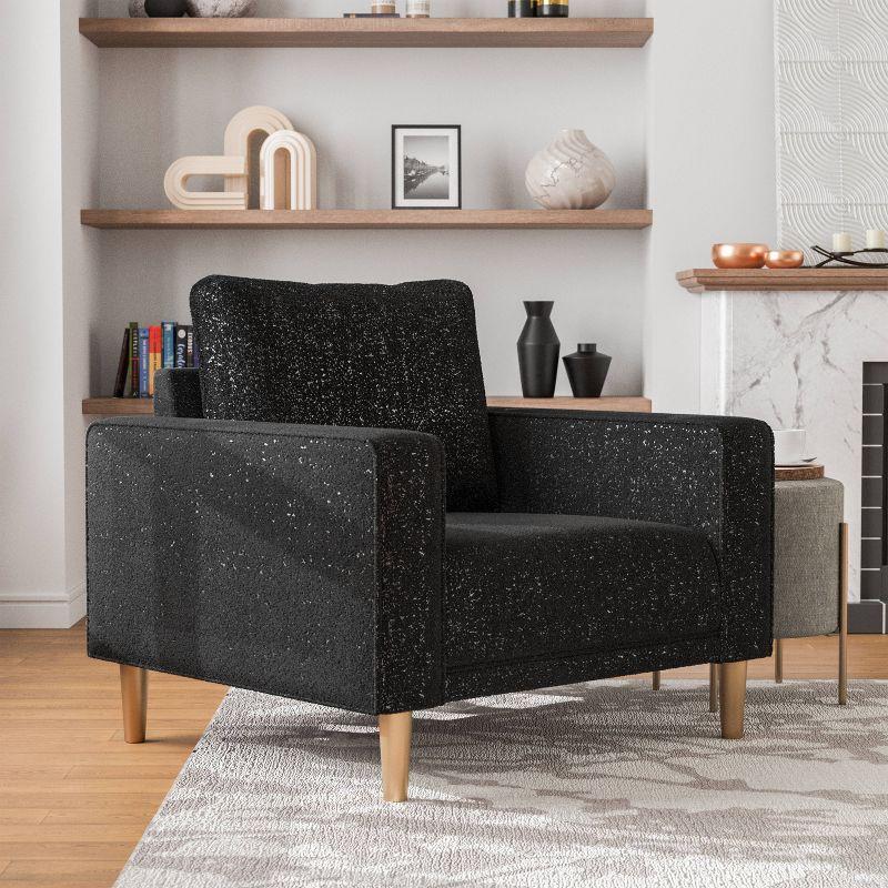 HOMES: Inside + Out Purebliss Modern Boucle Fabric Track Arm Accent Chair with Pocket Coil Cushions Black: Comfortable Seating for Living Spaces