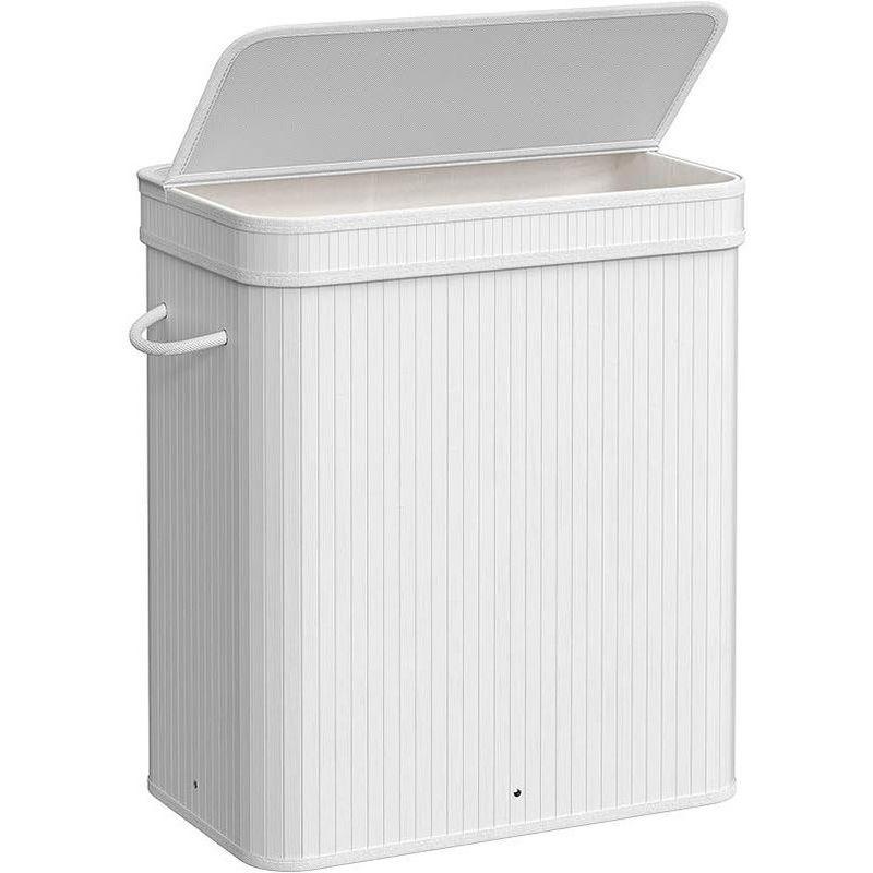 White Bamboo Foldable Laundry Hamper with Lid and Handles