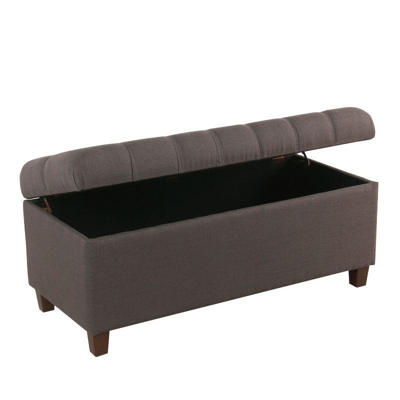 Ainsley Button Tufted Storage Bench Dark Charcoal Gray - HomePop: Upholstered Ottoman for Bedroom with Wood Legs