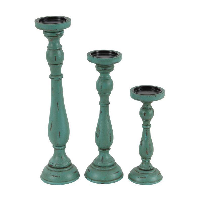 Olivia & May Traditional Wood Candle Holder Set 3ct - Pillar Stand, Felt Base, Indoor Use