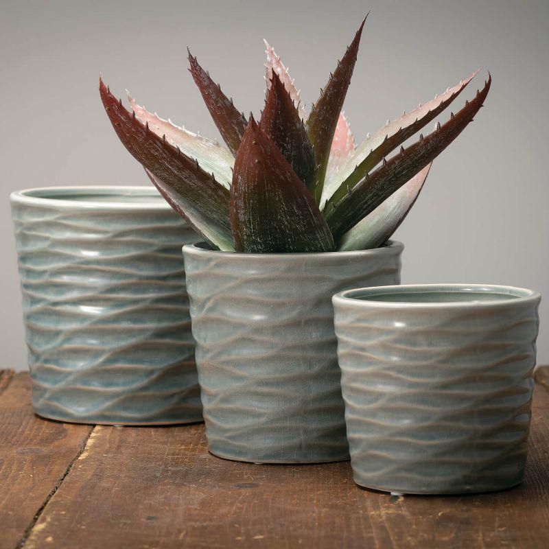Sullivans Set of 3 Ceramic Planter Vases 6"H, 4.5"H & 5.25"H Blue