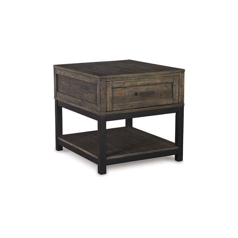 Rustic Brown and Black Rectangular Wood End Table with Storage