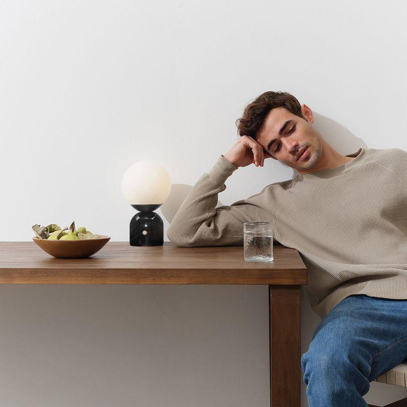 Brightech Mila 10" Modern LED Table Lamp with Black Marble Base and Frosted Globe Shade, 3-Way Dimming