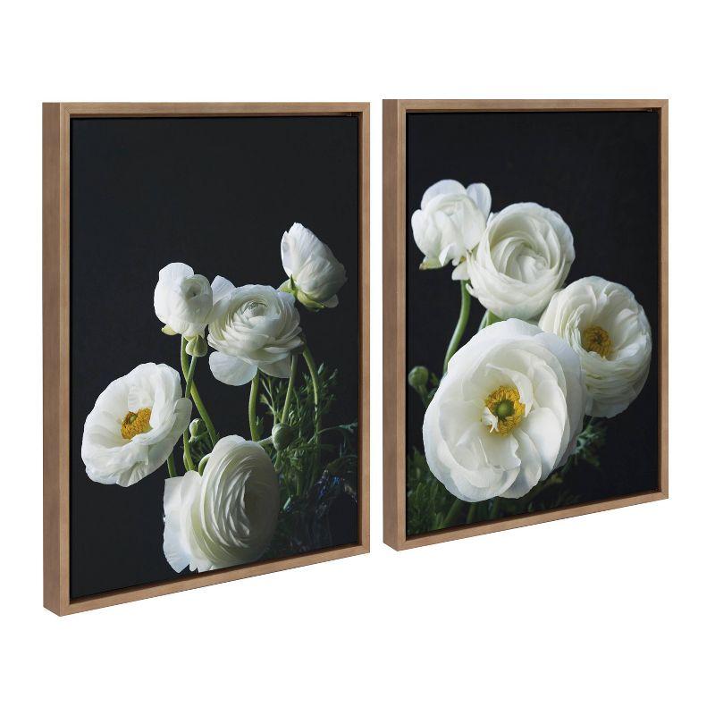 18" x 24" (Set of 2) Sylvie White Ranunculus by Emiko Mark Franzen Framed Wall Canvas Set Gold - Kate & Laurel All Things Decor: