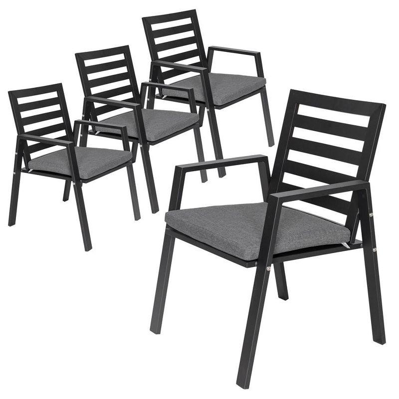 Chelsea Black Aluminum Patio Dining Armchair Set with Cushions