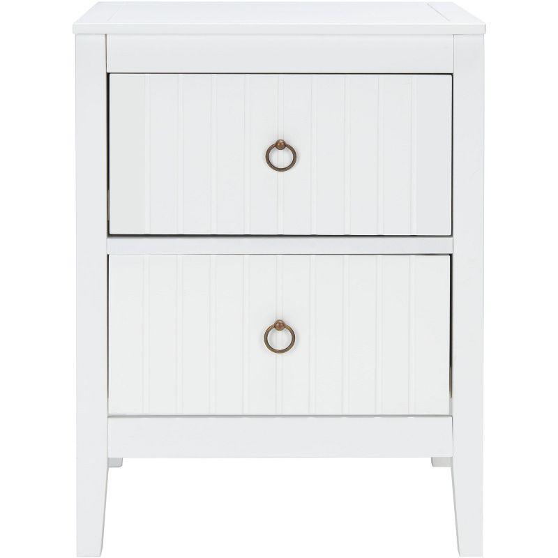 Tegan White Mahogany 2-Drawer Nightstand with Brass Ring Pulls