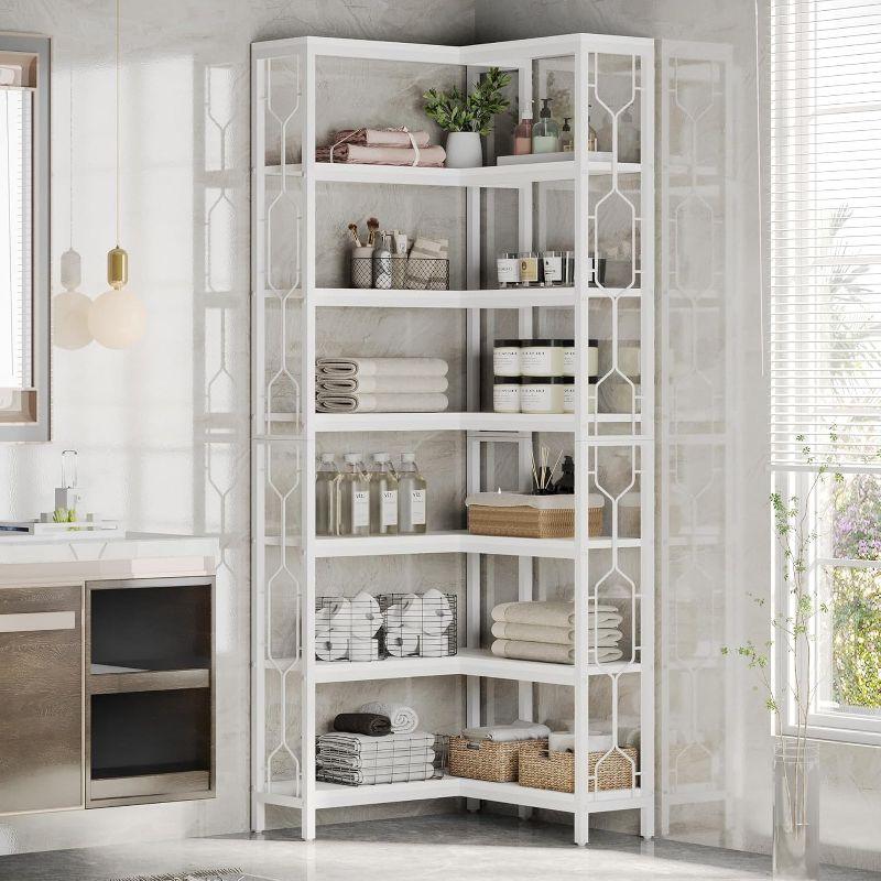 Tribesigns 7-Tier L-Shaped Bookshelf, Wood Corner Etagere Bookcase, Freestanding Display Shelving Unit, White
