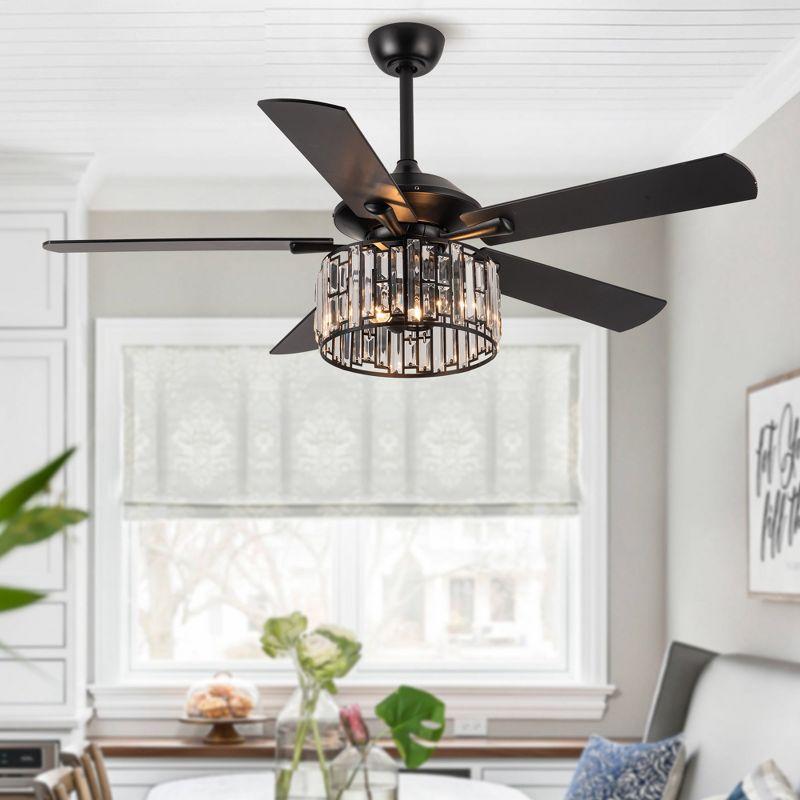 Parrot Uncle 52" Modern Black Crystal Ceiling Fan with Light and Remote