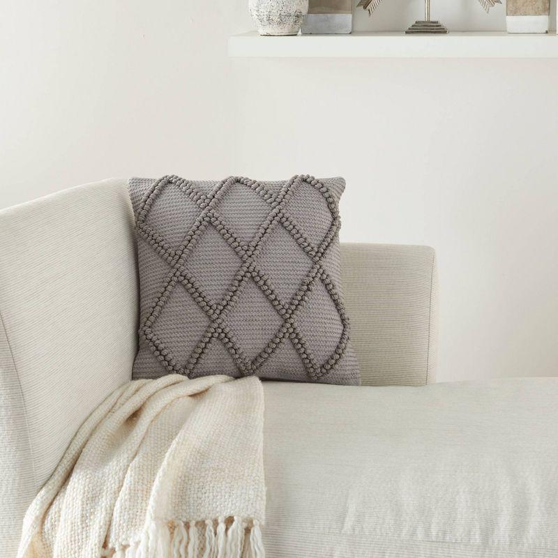 18"x18" Life Styles Diamond Lattice Square Throw Pillow Light Gray - Mina Victory: Cotton Blend, Indoor Decorative Cushion