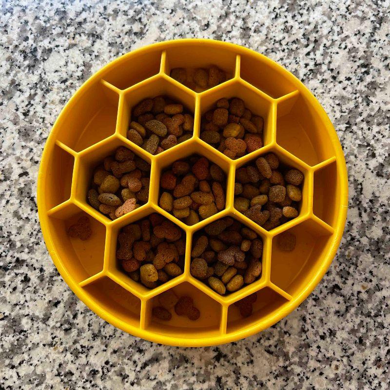 Honeycomb Design eBowl Enrichment Slow Feeder Bowl for Dogs Yellow large