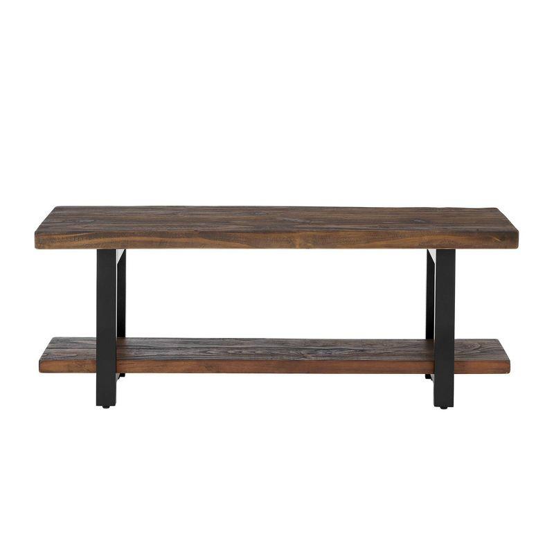 48" Pomona Solid Wood and Metal Entryway Bench Brown - Alaterre Furniture: Rustic Style, 2-Seater with Storage, Spot Clean