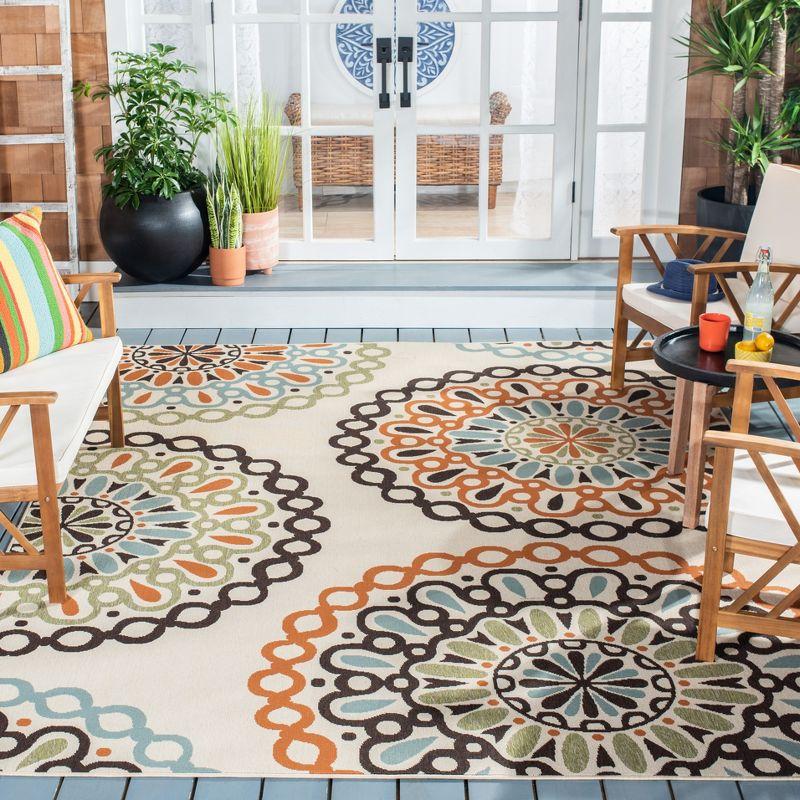 Cream and Terracotta Floral Rectangular Indoor/Outdoor Rug