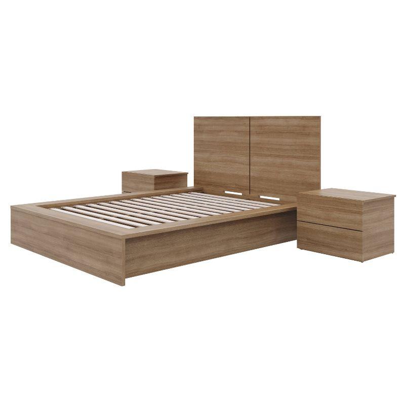 Nexera 4pc Full James Bedroom Set Brown Oak: Modern Furniture with Headboard & Nightstands