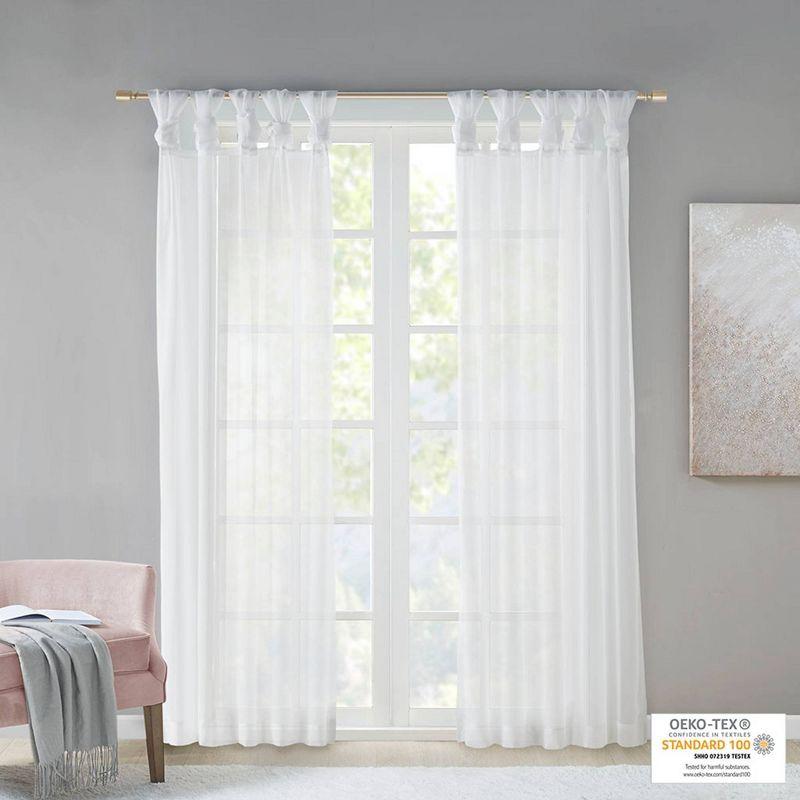 Set of 2 63"x50" Persis Twisted Tab Voile Sheer Window White: Madison Park Curtain Panels, Transitional Style