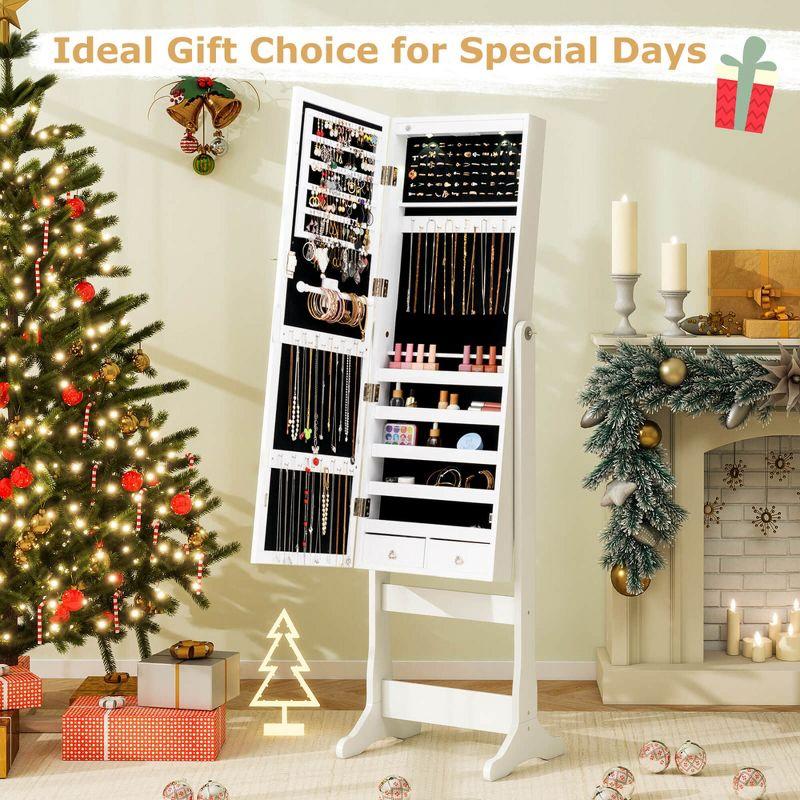 Costway Lockable Mirrored Jewelry Cabinet Armoire Organizer Storage with Stand & LED Lights White/Black/Brown