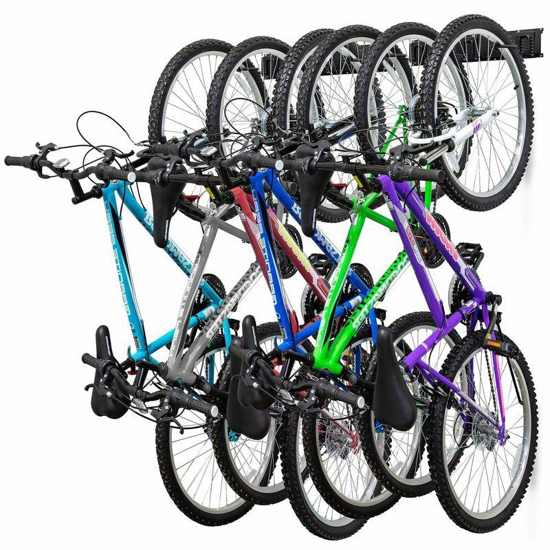 Black Steel Wall Mount Bike Rack with Adjustable Hooks