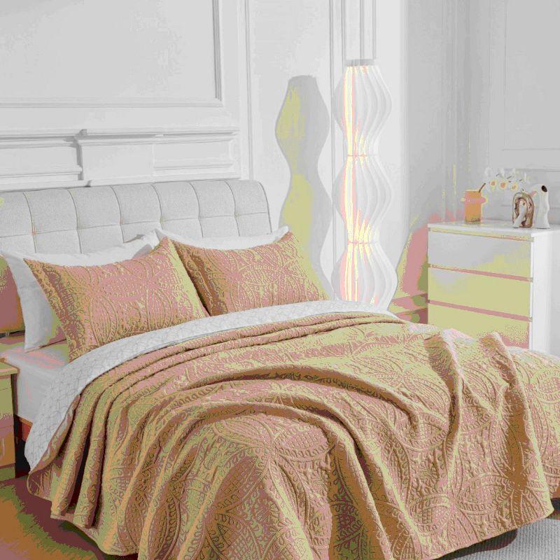 Beige Reversible Microfiber Queen Bedspread Set