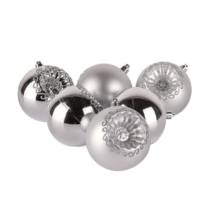 National Tree Company First Traditions Christmas Tree Ornaments, Metallic Silver with Swirls, Set of 6