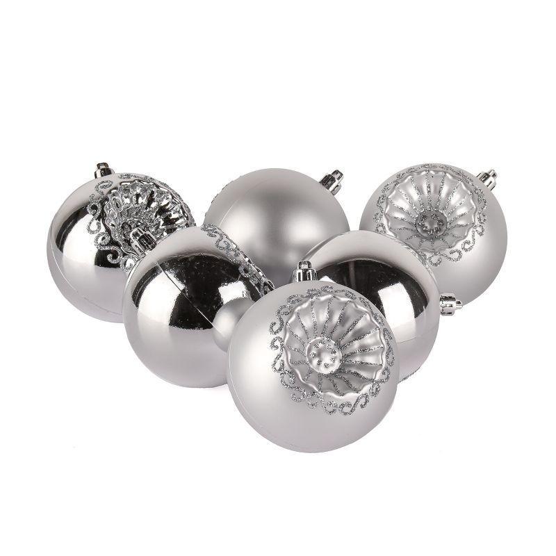 Silver Shatterproof Plastic Christmas Ornaments Set of 6