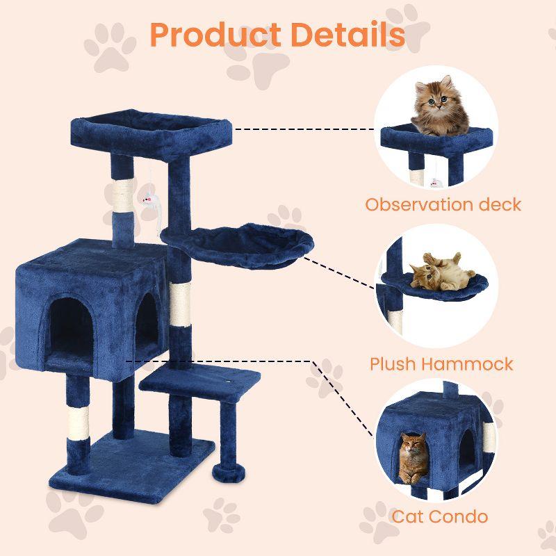 FDW Multi-Functional Cat Tree for Climbing Scratching and Resting Cat Tower for Indoor Cats with Cat Scratching Post Cat Condo Furniture, Navy Blue