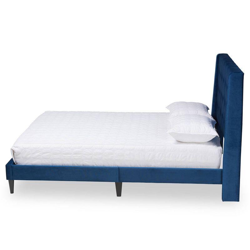 Elegant Navy Blue Velvet King Platform Bed with Tufted Wingback Headboard