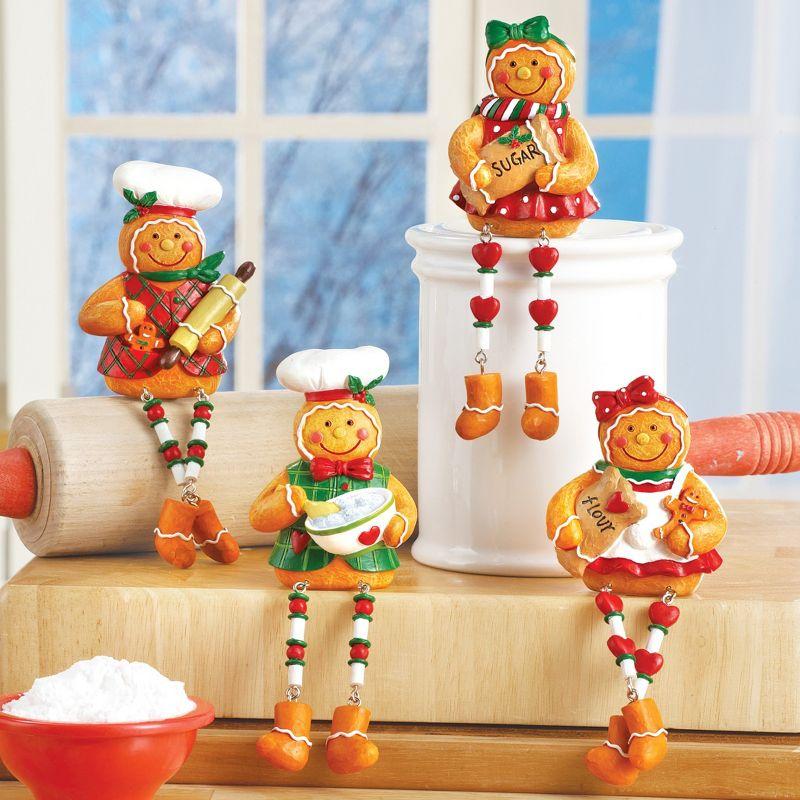 Collections Etc Christmas Gingerbread Sitters -Set of 4 2.75 X 2.25 X 6.25 Brown