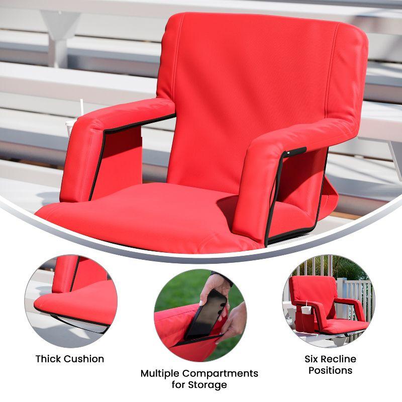 Flash Furniture Extra Wide Lightweight Reclining Stadium Chair with Armrests, Padded Back & Seat with Dual Storage Pockets and Backpack Straps