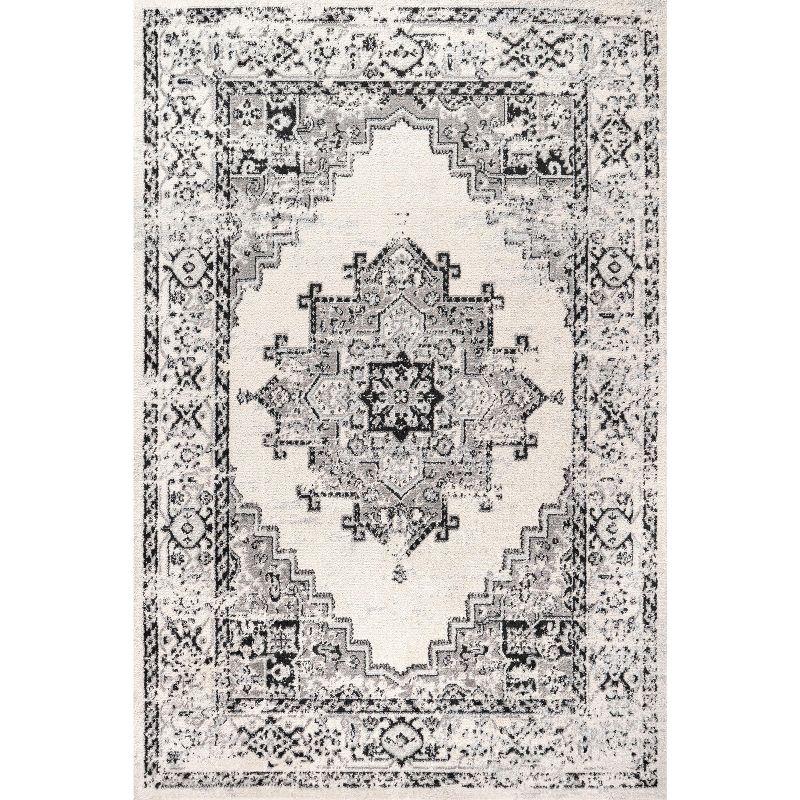 5'x8' Inigo Blue and White Cottage Medallion Area Rug, Blue/Gray - JONATHAN Y