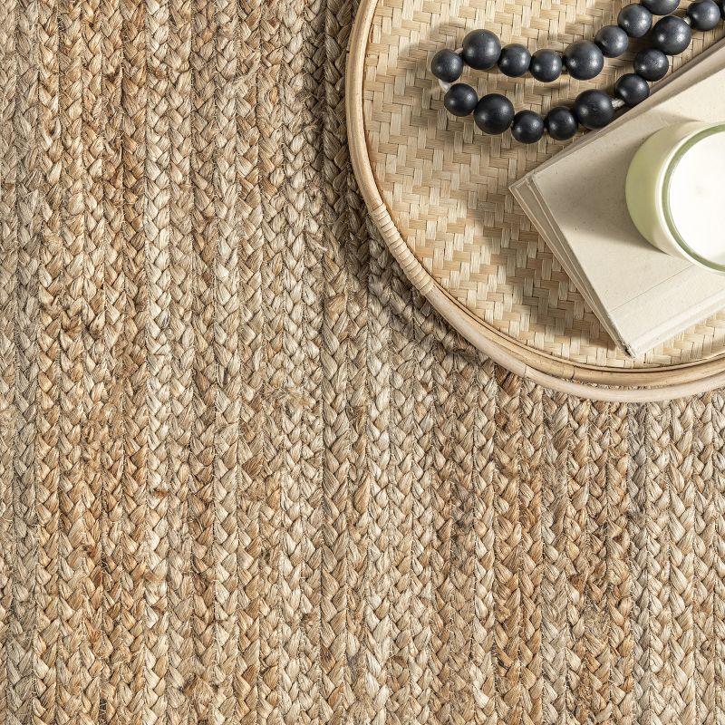 Nuloom 8 Square Rigo Jute Hand Woven Indoor Area Rug, Natural, Solid Farmhouse Design, Natural Fiber Bedroom, Living Room, Kitchen,