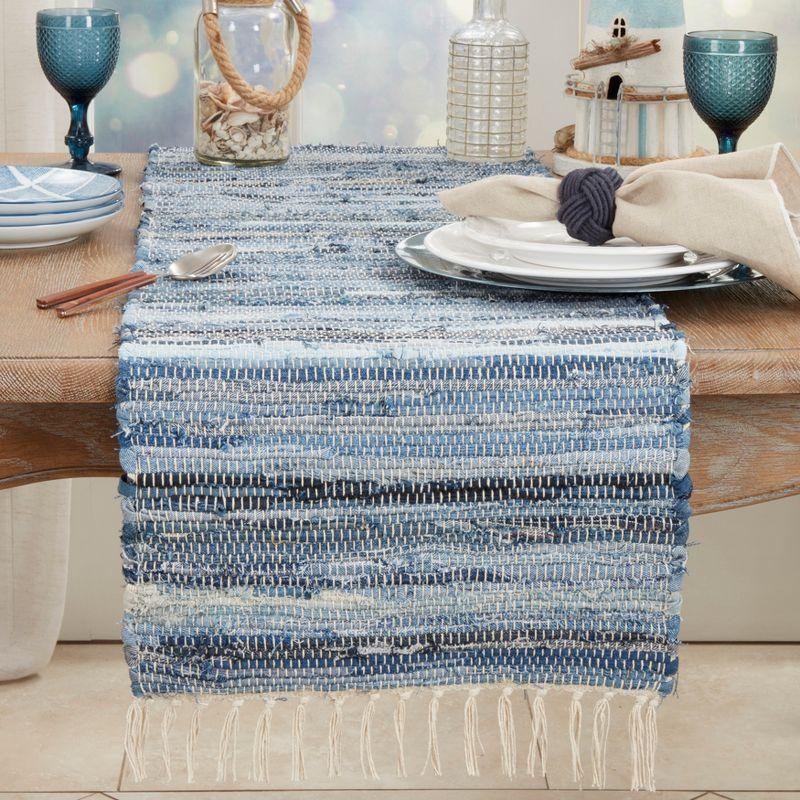 Denim Chindi Cotton Table Runner with Fringe