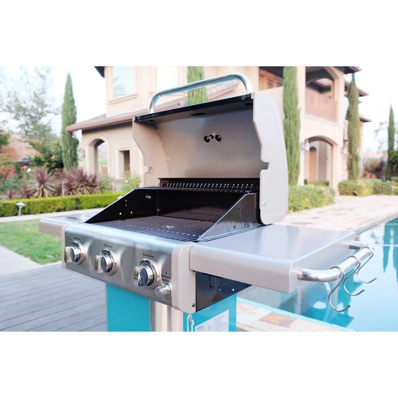 Kenmore 3-Burner Propane Gas Grill with Foldable Side Tables for Outdoor BBQ