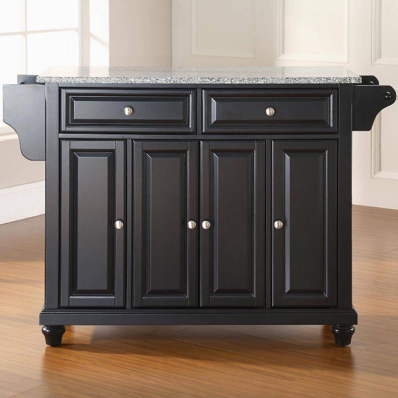 Crosley Cambridge Granite Top Full Size Kitchen Island/Cart Black/Gray: With Adjustable Shelves, Towel Bar, Wood Frame