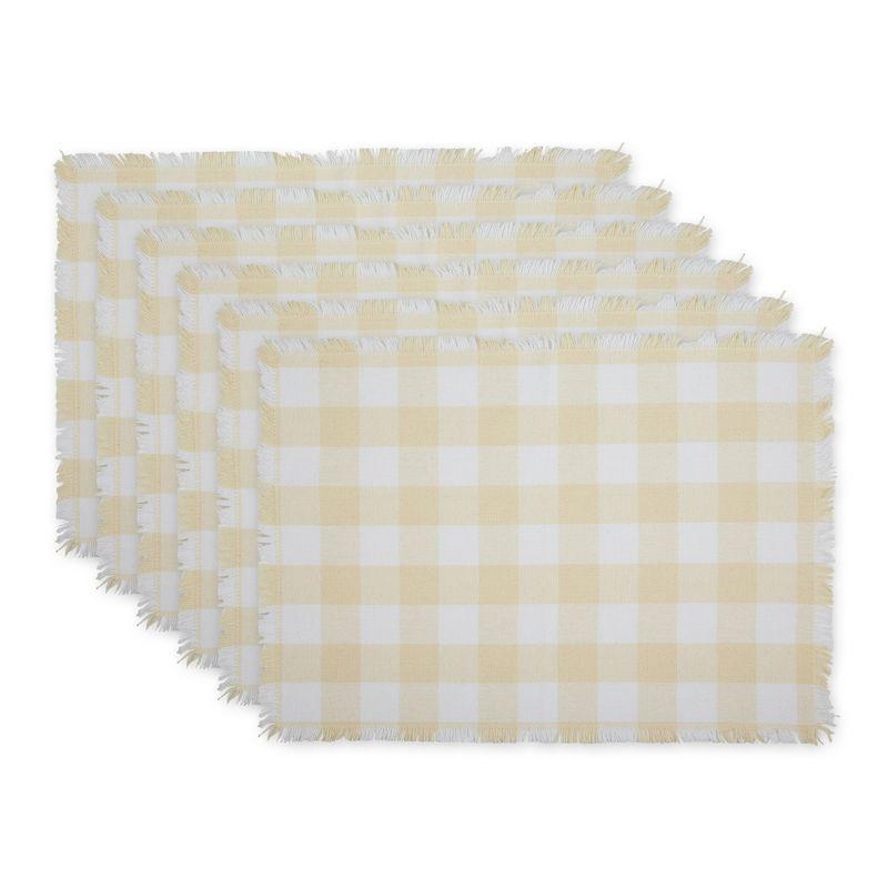 Design Imports Natural Heavyweight Check Fringed Placemat Set/6