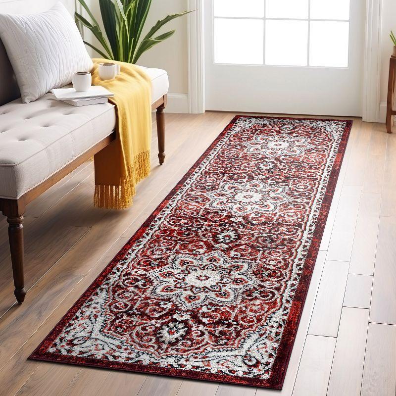 World Rug Gallery Traditional Medallion Area Rug - RED 2'x7'