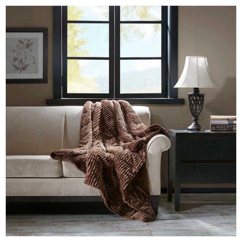 60"x70" Oversized Williams Plush Down Alternative Throw Blanket Brown - Madison Park: Ultra-Soft, Quilted, Machine Washable