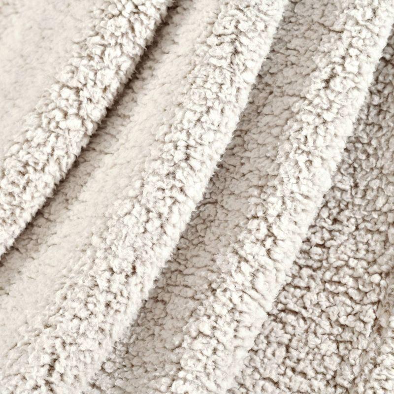 Cozy Sherpa Tassel Fringe Reversible Throw Blanket, 60x50, Neutral