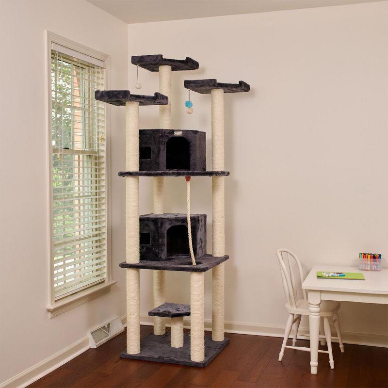 82 Inches Multi-Level Big Cat Tree. Tall Multi-Cats Tower with 2 Big Cat Condos A8202