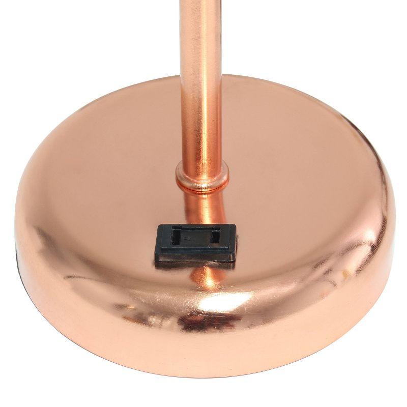 Creekwood Home 19.5" Bedside Power Outlet Base Metal Table Desk Lamp in Rose Gold with White Fabric Shade: ETL Listed, No Assembly Required