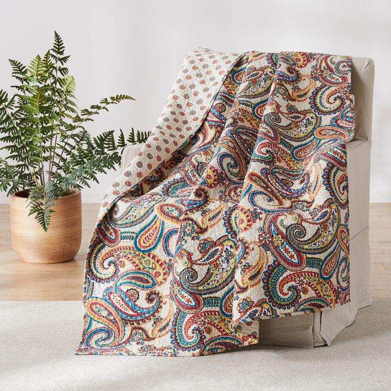 Alyssa Multicolor Cotton Paisley Quilted Reversible Throw