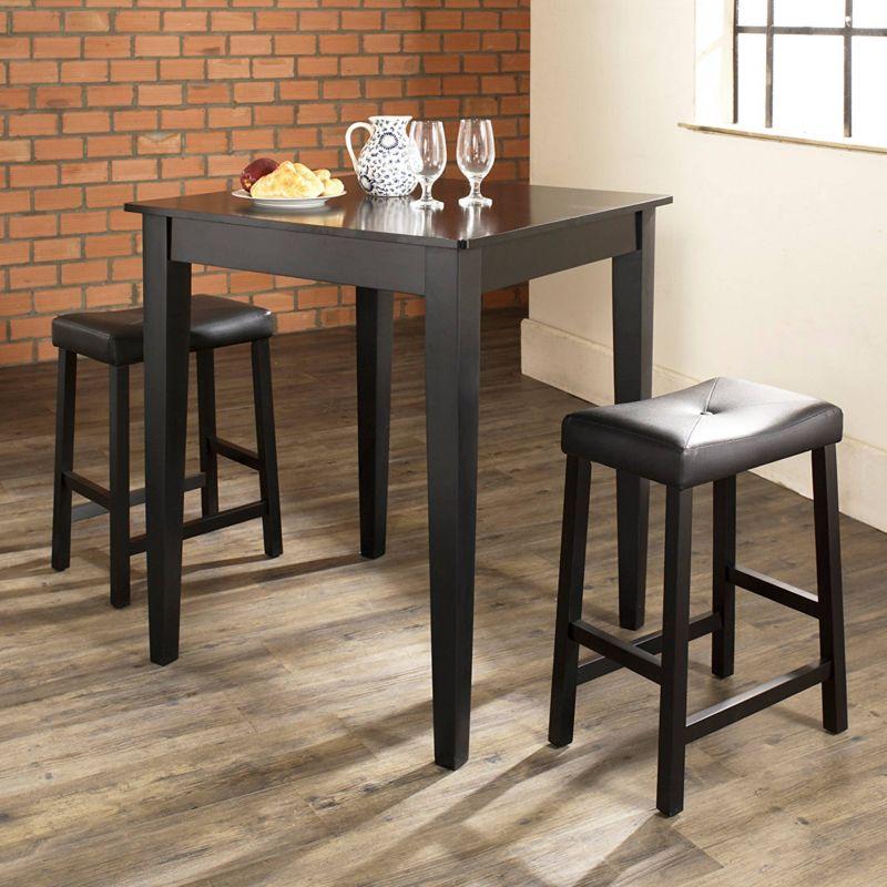 Black Pub Dining Set with Upholstered Saddle Stools