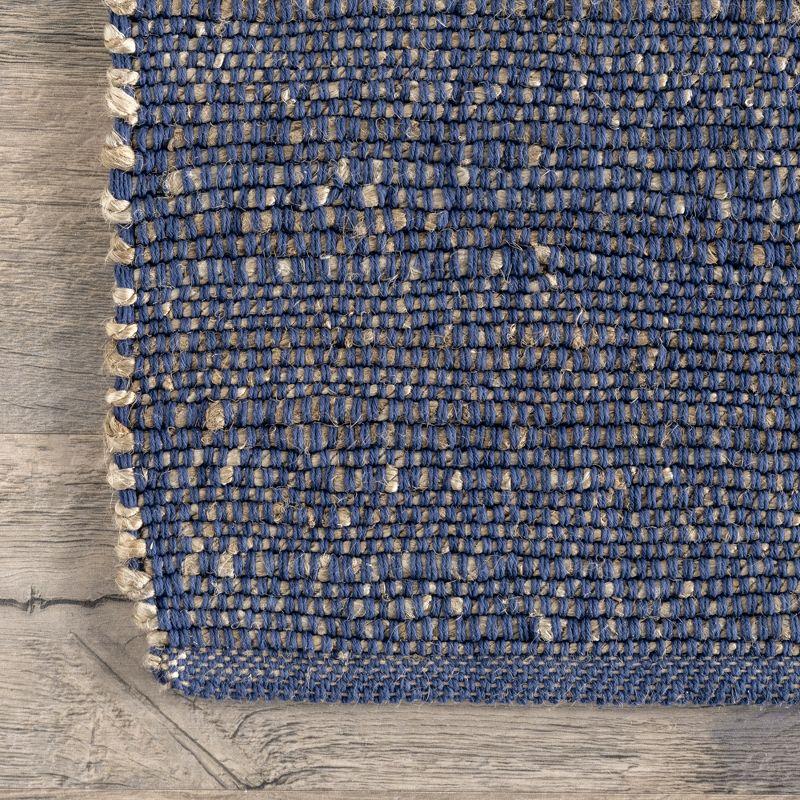 Nuloom 5x8 Elfriede Jute & Cotton Hand Woven Indoor Area Rug, Blue, Solid Rustic Farmhouse Style Natural Fiber Bedroom, Living Room,